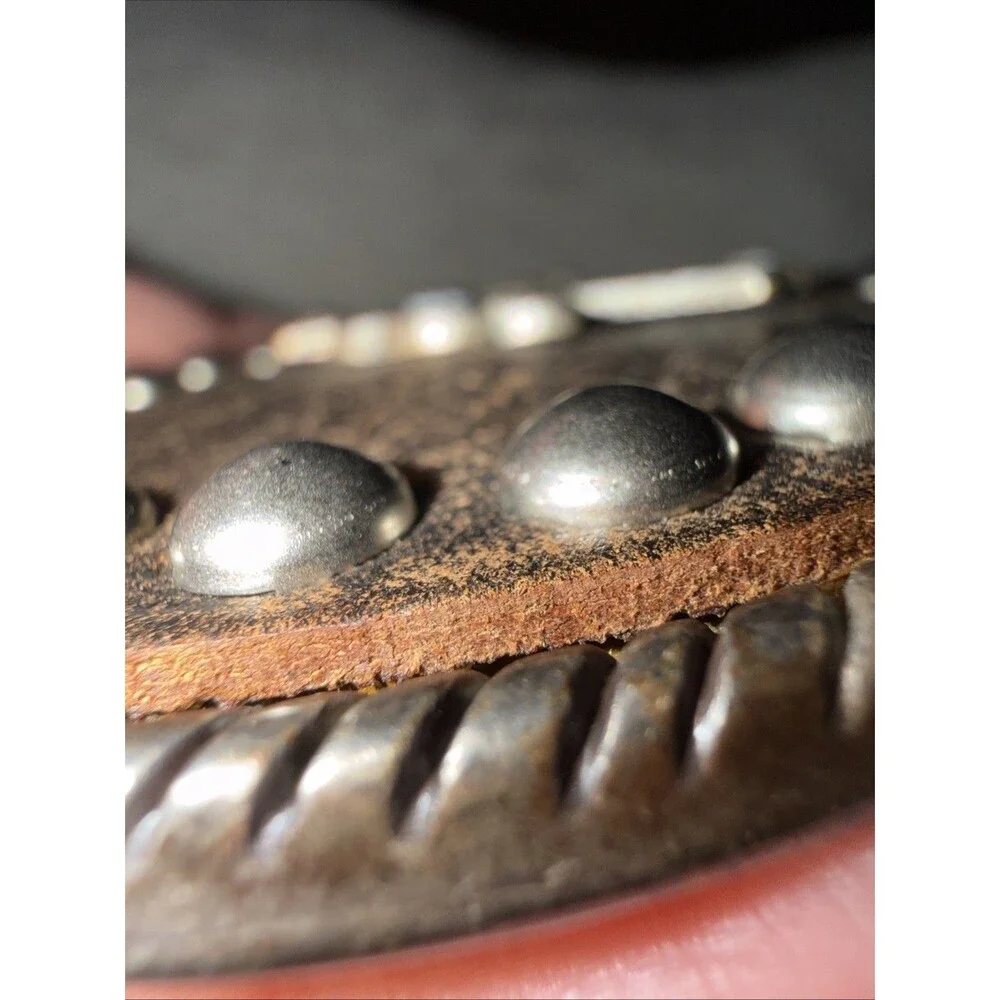 Western Cross Leather Belt Buckle Studded Engraved Oval Made In Spain 2.7 in
